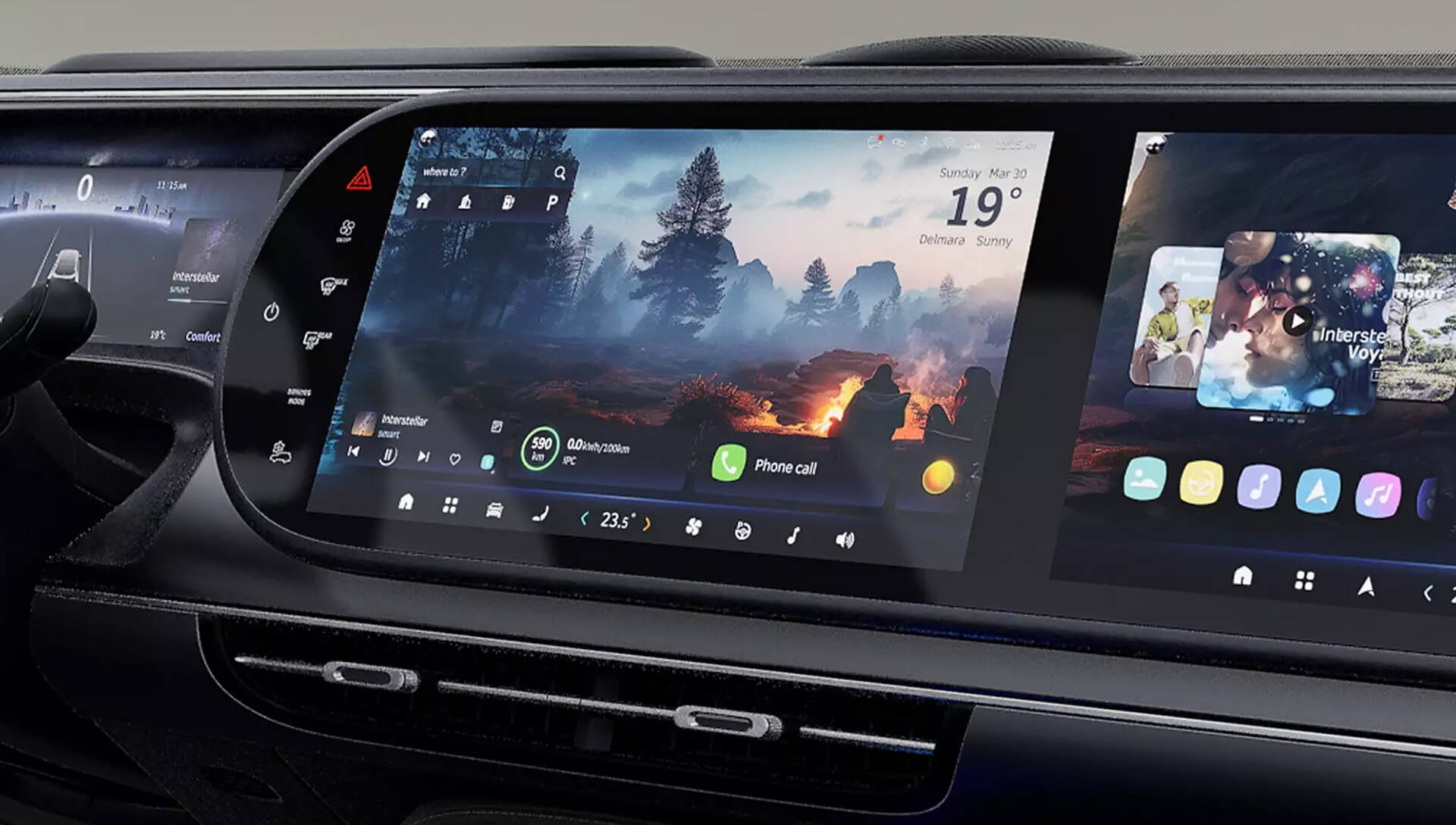 Two high-resolution 13″ OLED displays