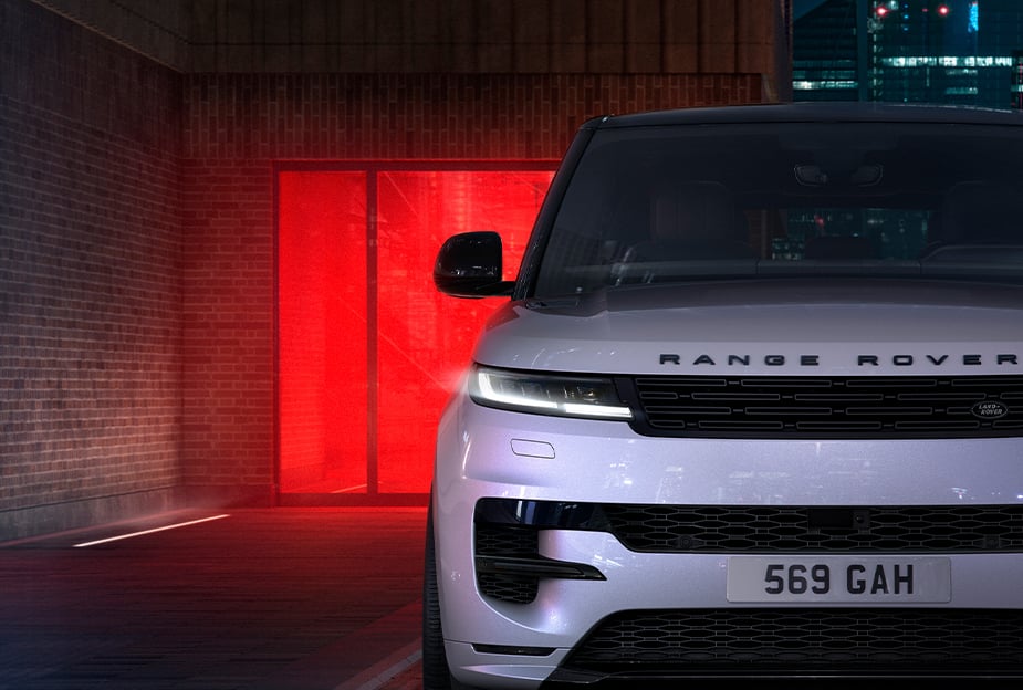 A front view of a Range Rover Sport close up
