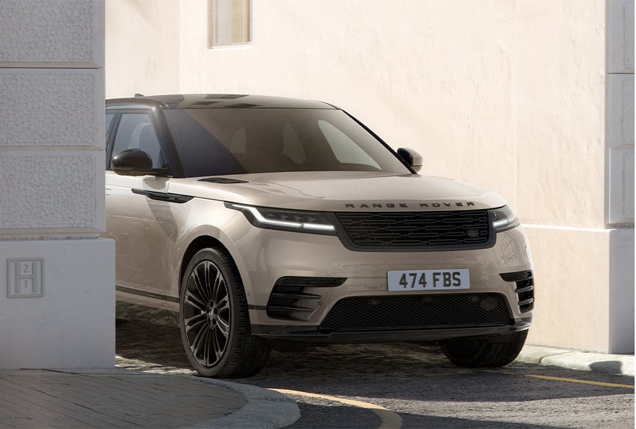 A front side view of a Range Rover Velar