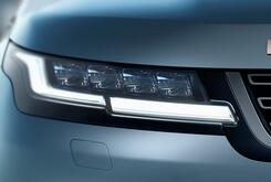 The headlight of a Range Rover Evoque