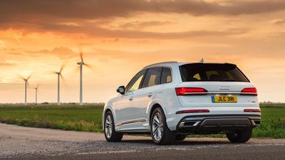 2019 Audi Q7 in white parked rear
