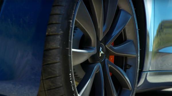 Close-up of Tesla Model 3 wheel